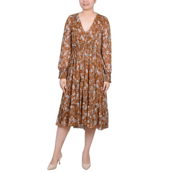 NWT Ny Collection Chiffon Floral Midi Dress PCCD0477 PS Mustard Floral Yellow - Picture 1 of 7